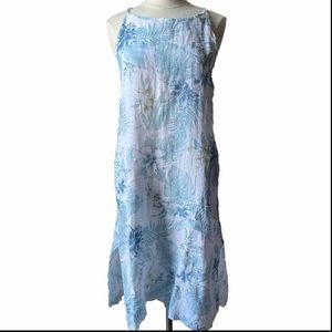 Lungo Larno Dress Linen Midi Sundress Floral Blue White Boho Lagenlook